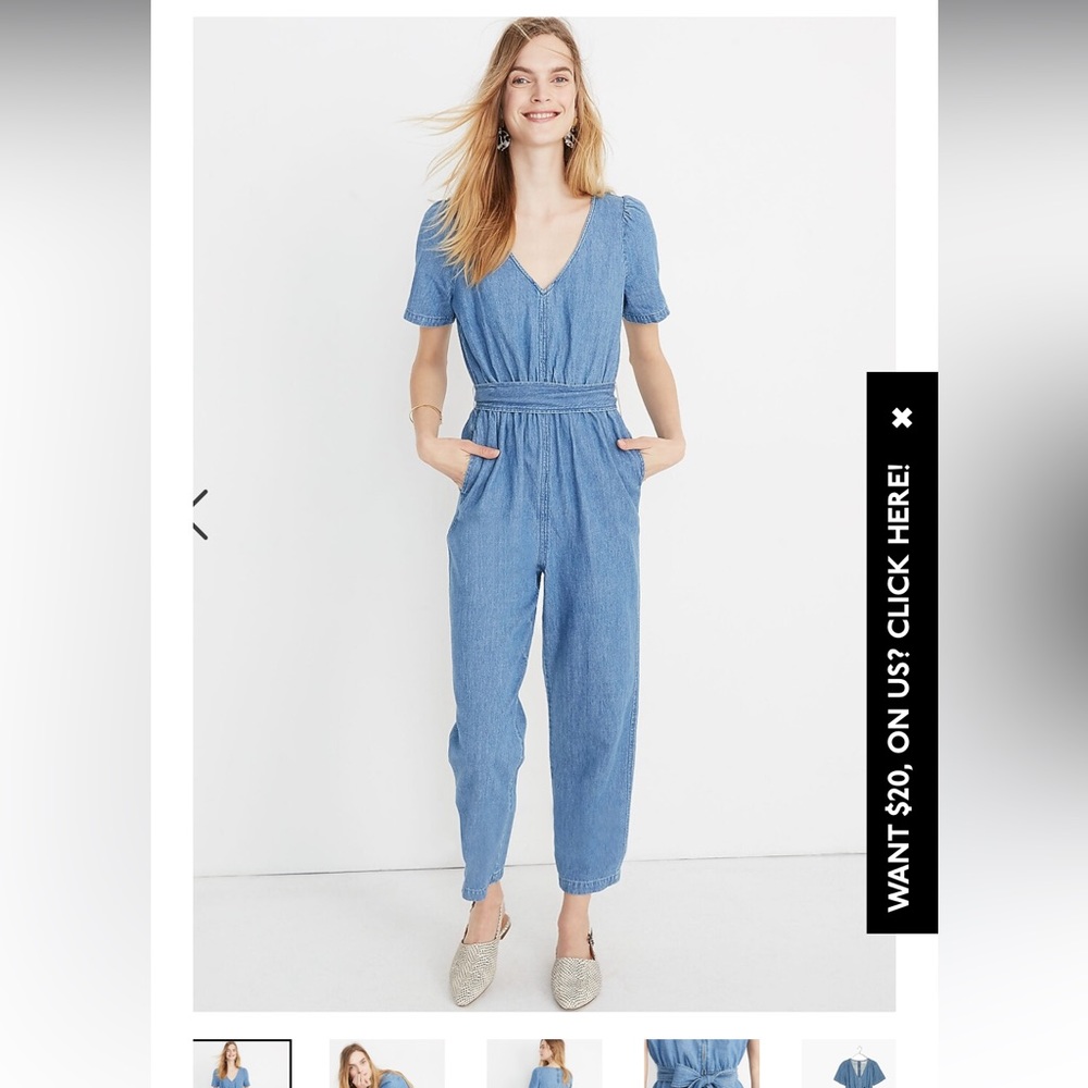 Madewell Denim Puff-Sleeve Tapered Jumpsuit